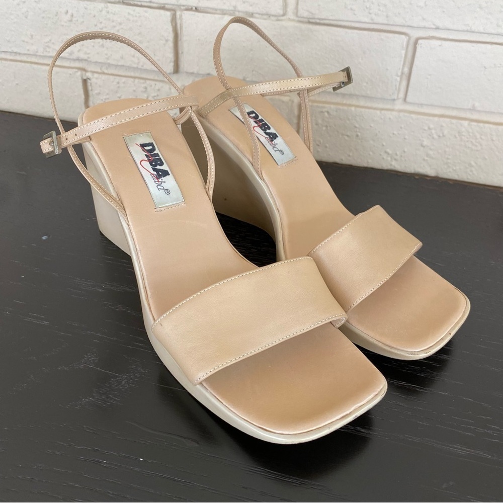 Diba Women Y2k Tan Leather Vintage Chunky Wedge Heels Sandals Size 9.5 Going Out